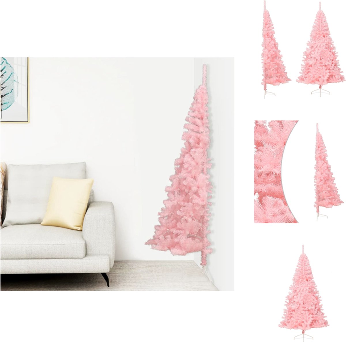 vidaXL Kunstkerstboom Halve 240 cm Roze met Standaard