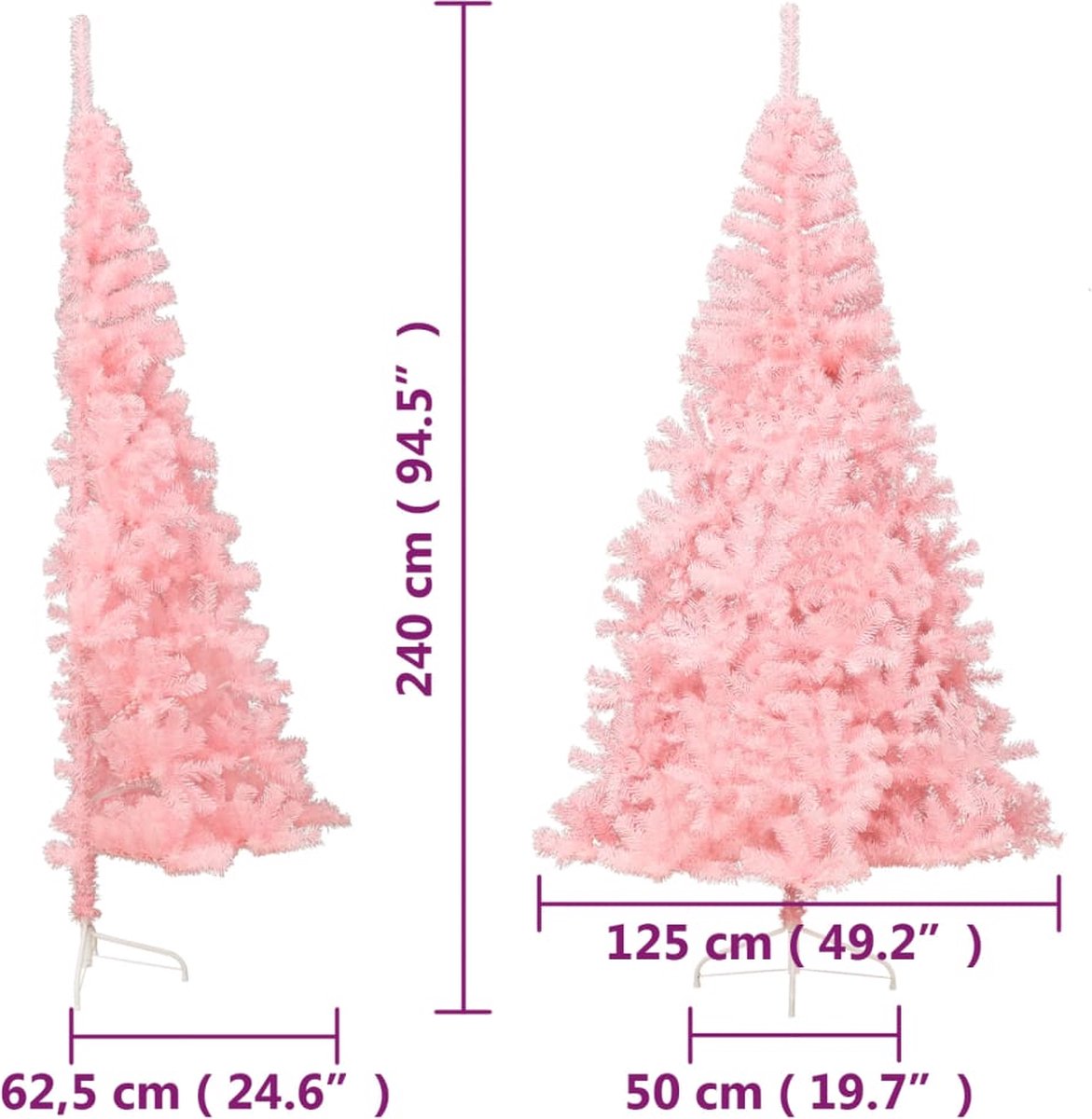 vidaXL Kunstkerstboom Halve 240 cm Roze met Standaard