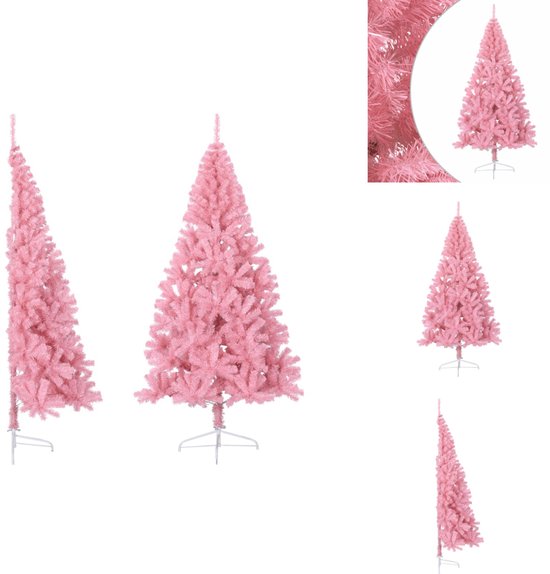 vidaXL Kunstkerstboom Halve 240 cm Roze met Standaard