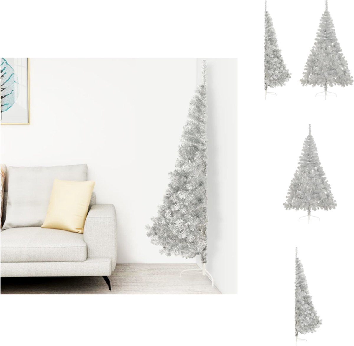 vidaXL Kunstkerstboom Halve Zilverkleurig 240 cm met Standaard