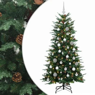 vidaXL kunstkerstboom met kerstbal, 120 cm, 150 ledlampjes, PE en PVC