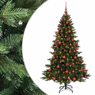 vidaXL kunstkerstboom met kerstbal 180 cm 300 led's warmwit