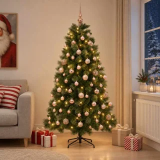 vidaXL Kunstkerstboom met kerstbal 210 cm 300 LED's warmwit
