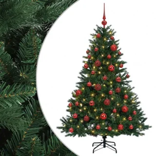 vidaXL Kunstkerstboom met kerstballen 120 cm 150 LED's warmwit