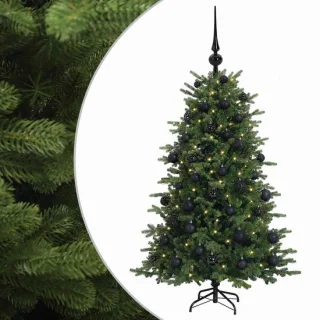 vidaXL kunstkerstboom met kerstballen 120 cm en 150 warmwitte LED's