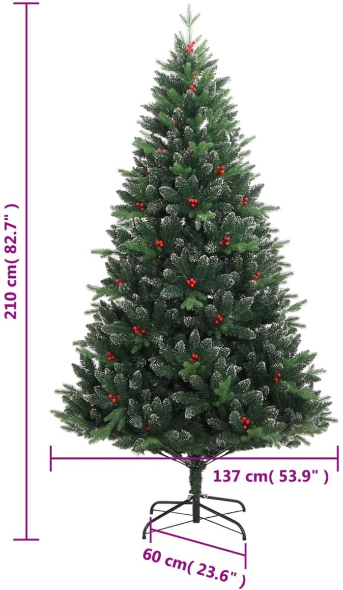 vidaXL Kunstkerstboom met scharnieren en rode bessen 210 cm