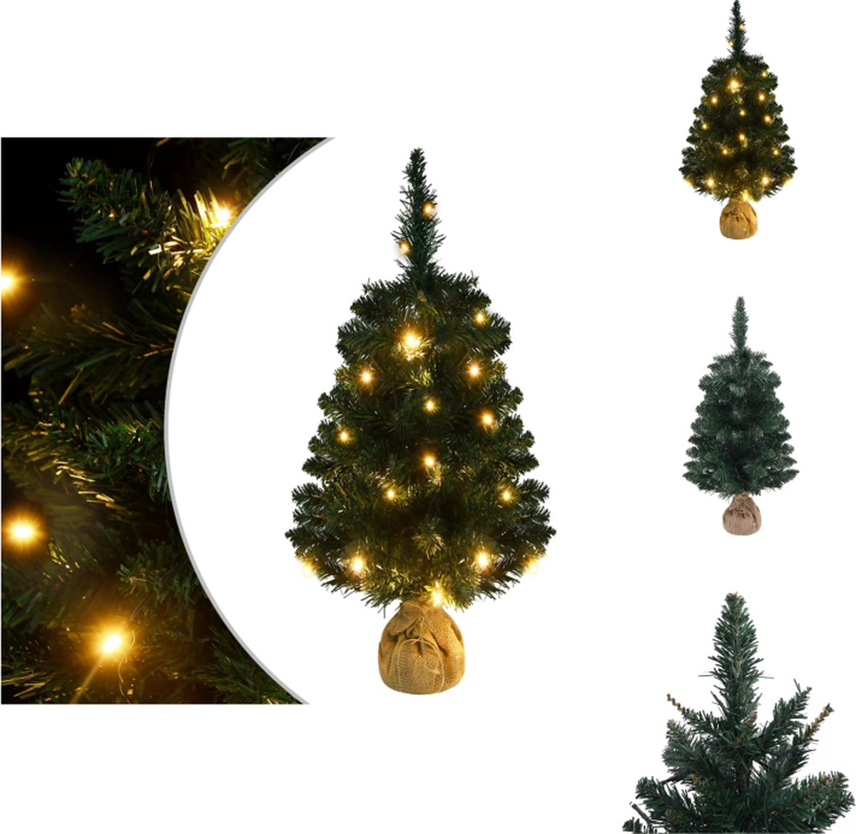 vidaXL Kunstkerstboom met verlichting 90 cm PVC groen