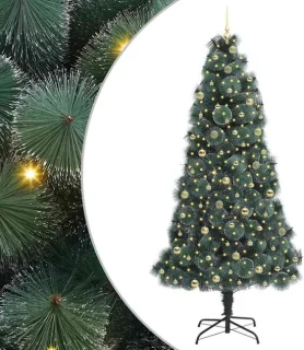 vidaXL kunstkerstboom met verlichting en ballen, 240 cm groen