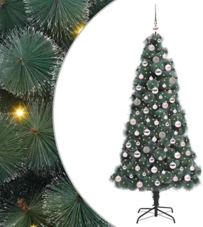vidaXL kunstkerstboom met verlichting en ballen set groen 180 cm PET