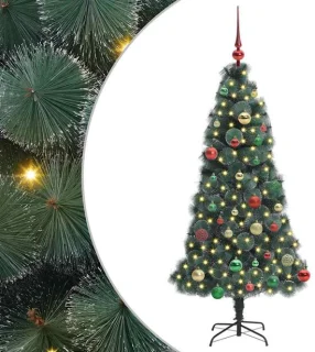vidaXL kunstkerstboom met verlichting en ballenset groen 150 cm PET