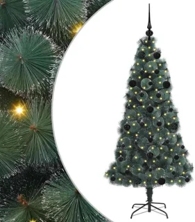vidaXL Kunstkerstboom met verlichting en ballenset groen 150 cm PET