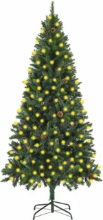 vidaXL Kunstkerstboom met verlichting en dennenappels 210 cm groen