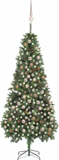 vidaXL kunstkerstboom met verlichting en kerstballen, 210 cm