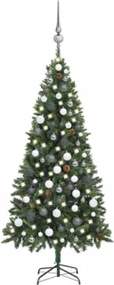 vidaXL kunstkerstboom met verlichting, kerstballen en dennenappels, 180 cm