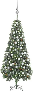 vidaXL kunstkerstboom met verlichting, kerstballen en dennenappels 210 cm