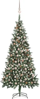 vidaXL kunstkerstboom met verlichting, kerstballen en dennenappels, 210 cm