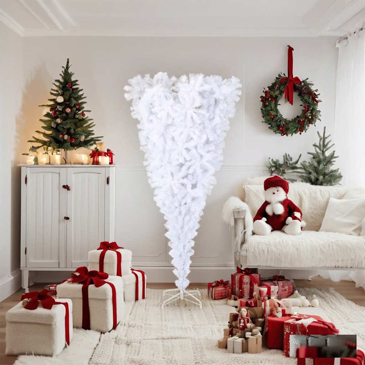 vidaXL Kunstkerstboom omgekeerd 180 cm wit met standaard