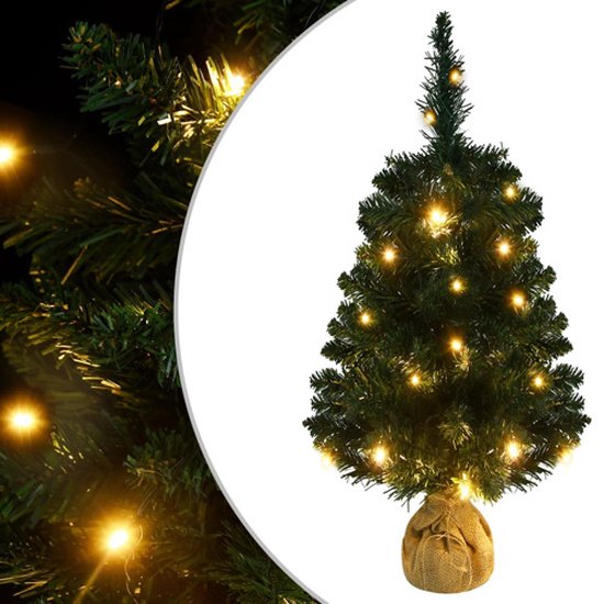 vidaXL Kunstkerstboom PVC 90 cm groen inclusief standaard en verlichting