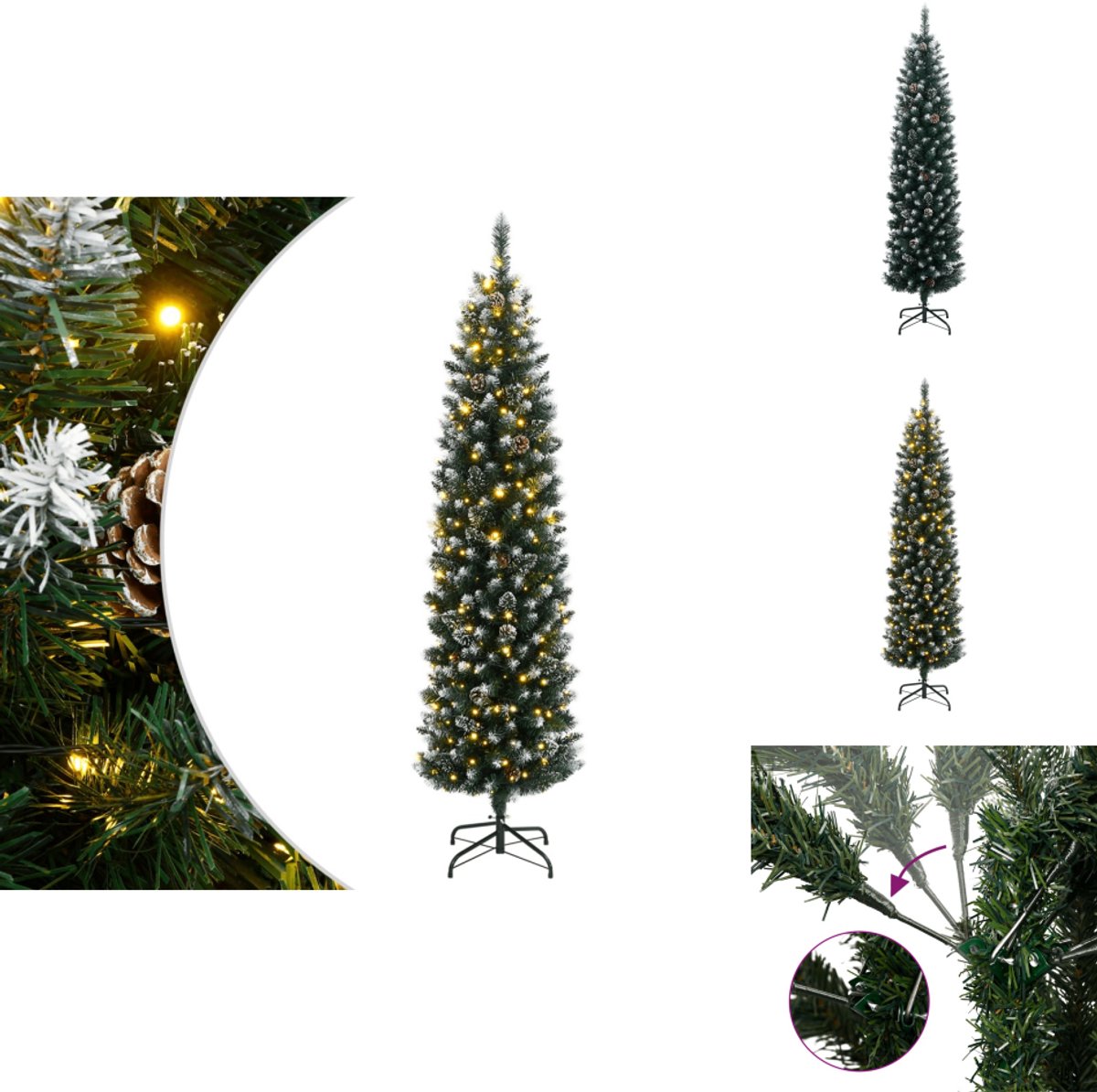 vidaXL Kunstkerstboom smal 210 cm met 300 LED's