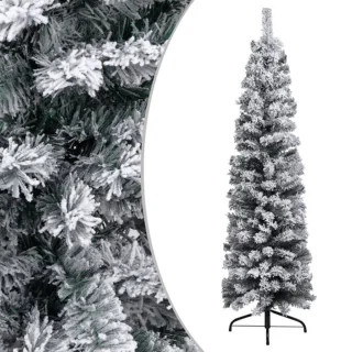 vidaXL Kunstkerstboom Sneeuw Smal 150 cm PVC Groen