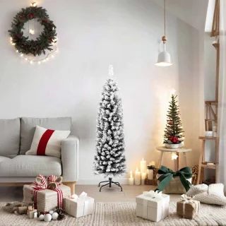 vidaXL Kunstkerstboom Sneeuw Smal 150 cm PVC Groen