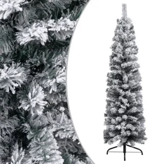 vidaXL Kunstkerstboom Sneeuw Smal 150 cm PVC Groen