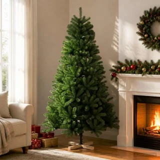 vidaXL Kunstkerstboom van pvc en massief grenenhout - 240 cm - groen
