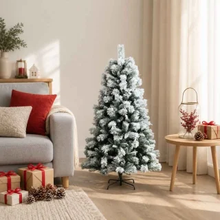 vidaXL Kunstmatige hinged kerstboom 150 cm Groen en wit