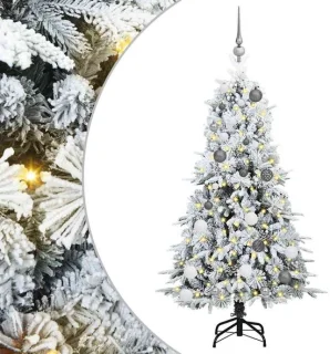 vidaXL kunstmatige hinged kerstboom met ledverlichting, wit, 150 cm, PE en PVC