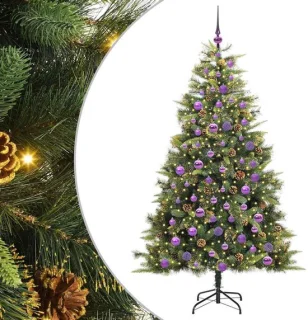 vidaXL kunstmatige scharnierende kerstboom met kegels en 300 LED's groen