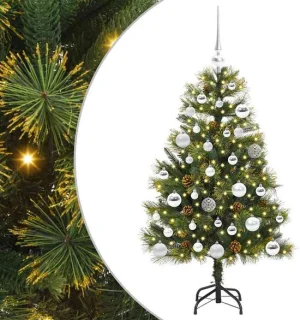 vidaXL kunstmatige scharnierende kerstboom met kegels groen 120 cm