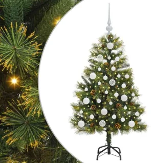 vidaXL kunstmatige scharnierende kerstboom met kegels groen 120 cm