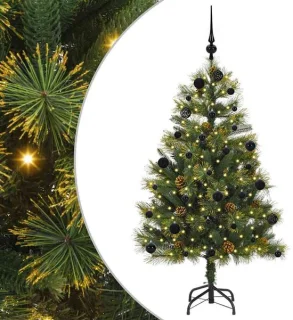 vidaXL Kunstmatige scharnierende kerstboom met kegels groen 150 cm