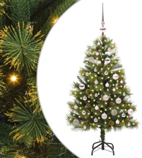 vidaXL kunstmatige scharnierende kerstboom met kegels groen 150 cm