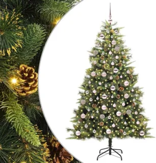 vidaXL kunstmatige scharnierende kerstboom met kegels groen 180 cm
