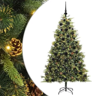 vidaXL kunstmatige scharnierende kerstboom met kegels groen 180 cm