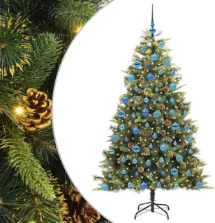 vidaXL kunstmatige scharnierende kerstboom met kegels groen 180 cm