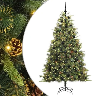 vidaXL kunstmatige scharnierende kerstboom met kegels groen 210 cm