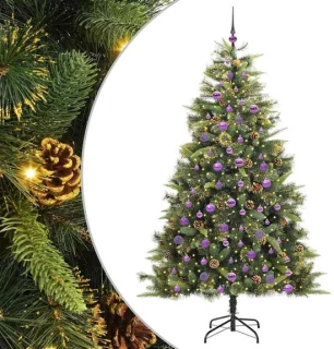 vidaXL kunstmatige scharnierende kerstboom met kegels groen 210 cm