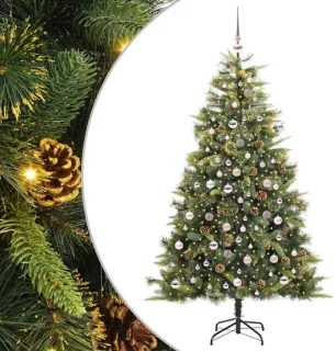 vidaXL kunstmatige scharnierende kerstboom met kegels groen 210 cm
