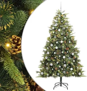 vidaXL kunstmatige scharnierende kerstboom met kegels, groen, 210 cm