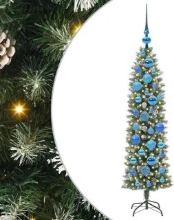 vidaXL Kunstmatige slanke kerstboom groen en wit 120 cm