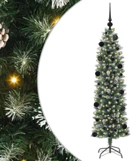 vidaXL kunstmatige slanke kerstboom groen en wit 150 cm