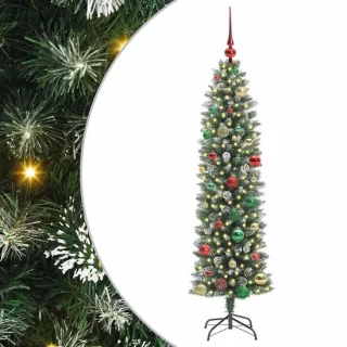 vidaXL Kunstmatige slanke kerstboom groen en wit 150 cm