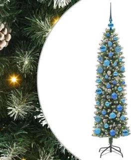 vidaXL kunstmatige slanke kerstboom groen en wit 150 cm