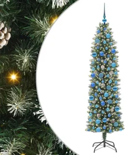 vidaXL kunstmatige slanke kerstboom groen en wit 180 cm