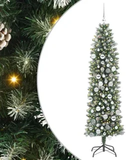 vidaXL kunstmatige slanke kerstboom groen en wit 180 cm