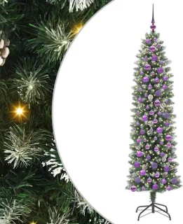 vidaXL Kunstmatige slanke kerstboom groen en wit 180 cm