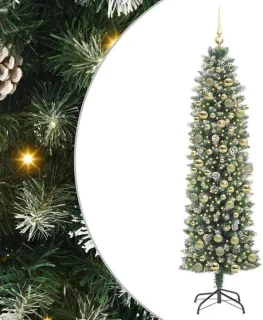 vidaXL kunstmatige slanke kerstboom groen en wit 180 cm