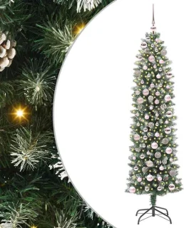 vidaXL kunstmatige slanke kerstboom groen en wit 180 cm